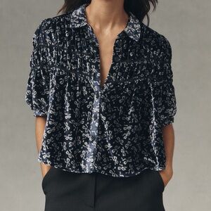 The Leandra Velvet Shirred Yoke Blouse By Maeve Size XS Petite